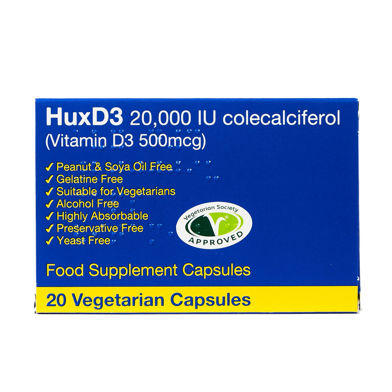 Huxley HuxD3 20,000iu Vitamin D3 Colecalciferol – 20 Veg Caps